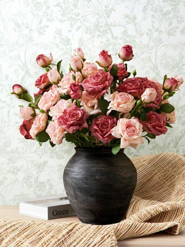 2 Pcs Artificial Singed Edge Rose, Ideal Gift For Mother's Day, Valentine's Day, Suitable For Home Decor, DIY Floral Arrangement, Wedding Bouquet, Soft Texture Like Real Flowers, 2 Flowers 1 Bud, Multiple Colors Available, 21.25 Inch Plastic Rose With Unique Singed Edge Design, Presents Vintage Romantic Look, Suitable For Handmade Decor And Photography Props