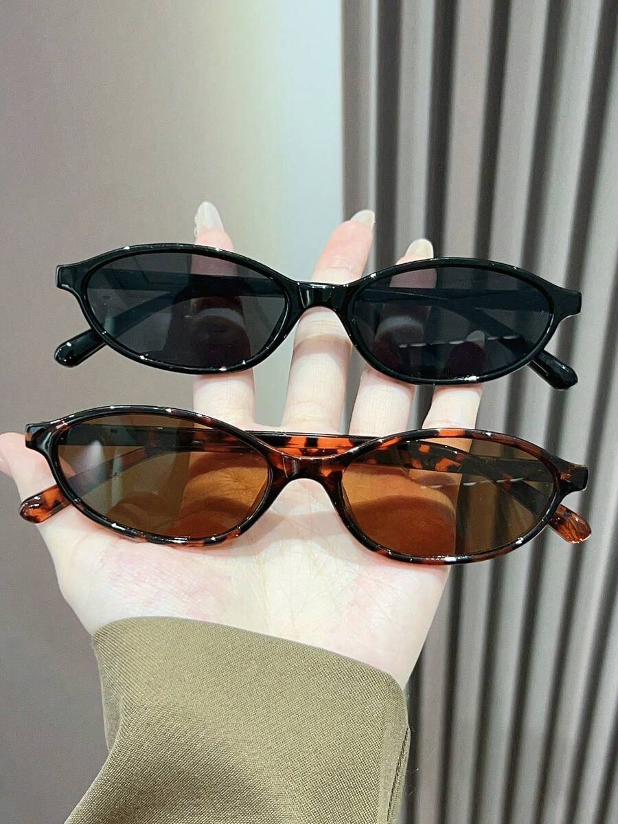 2 Pairs Women's Oval Small Frame Retro Fashion Glasses, High-End Street Photography Style Multifunctional Glasses, Suitable For Various Occasions - Multicolor - View 1