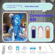Kit de manualidades de oso de arte fluido en blanco para pintar, incluye pegatinas de oso de arte fluido DIY y figura artesanal de oso fluido