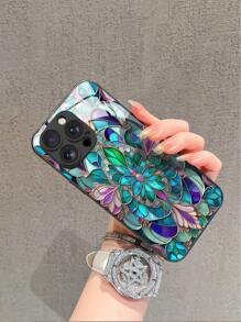 1pc Retro Gothic Style Colorful Floral Pattern High Definition Tempered Glass Phone Case, Compatible With Apple 16 Pro Max/15/14 Plus/13/12/11/XR/8P And Galaxy S25/S24/S23 Ultra/S22/S20/Note20/Note10/A56/A53/A34/A14/A11/A05/A03S
