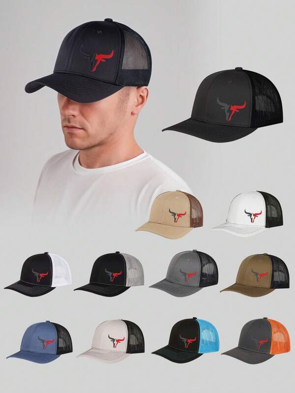 1 Pc Fashionable Longhorn Print Baseball Cap, Breathable Mesh Casual Sun Hat, Adjustable Unisex Size Suitable For Outdoor Sports And Gifts, Spring/Summer