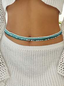 5pcs Set Boho Style Colorful Beaded Multi-Layer Belly Chain, Summer Beach Waist Bead Body Jewelry Necklace Set