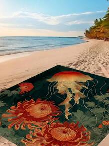 1pc Waterproof Sandproof Beach Blanket With Ocean Creature Design, Lightweight & Durable For Beach, Vacation, Outdoor Camping And Picnics