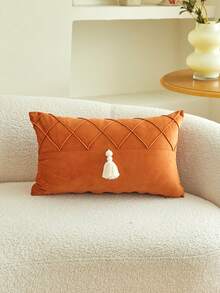 1 buah Sarung Bantal Dekorasi Pom-Pom Lipit Oranye, Cocok untuk Dekorasi Dalam Ruangan, Dapat Digunakan Sepanjang Musim, Tanpa Isi Bantal - Jeruk - View 6