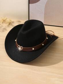 1 buc. Decor din piele PU în formă de inimă unisex pălărie de cowboy occidentală, pălărie de cowboy din poliester în stil retro, potrivită pentru îmbrăcăminte ocazională, petrecere de cowboy occidental, bar cowboy și uz zilnic