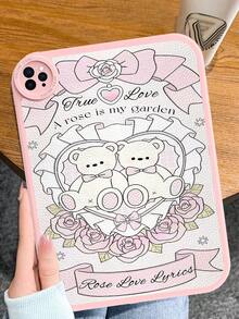 1pc Valentine's Day Special: Cute Pink Teddy Bear Cartoon Wedding Style Shockproof Tablet Protective Case Suitable For Huawei MatePad 10.4 Inch, Built-In 360 Degree Thick Anti-Drop Leather 10.2 Inch Tablet Protective Case - Multicolor - View 2