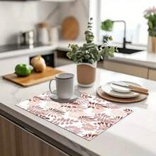1pc Floral Pattern Coffee Maker Dish Drying Mat - Diatomaceous Earth Printed Drain Mat, Kitchen Counter Mat, Utensil Mat - Dish Drying Mat, Soft Diatomite Suitable For Kitchen Counter, Applicable For Coffee Makers, Espresso Machines, Etc.