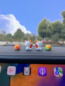 4pcs Cute Lucky Cat Car Decor For Dashboard, Electric Bike, Office Desk, Interior Accessories