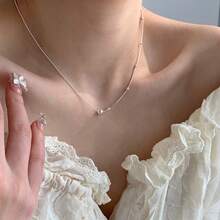 1pc Minimalist Bead Choker Necklace, Simple Clavicle Chain (Random Bead Quantity) - Silver - View 2