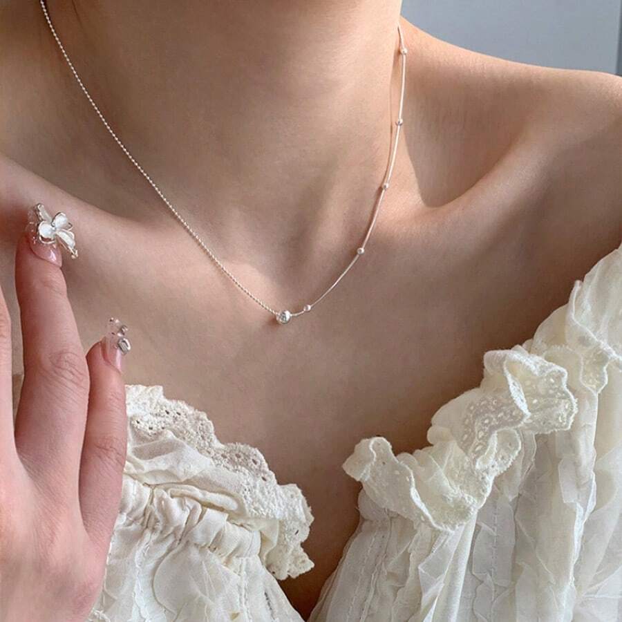 1pc Minimalist Bead Choker Necklace, Simple Clavicle Chain (Random Bead Quantity)