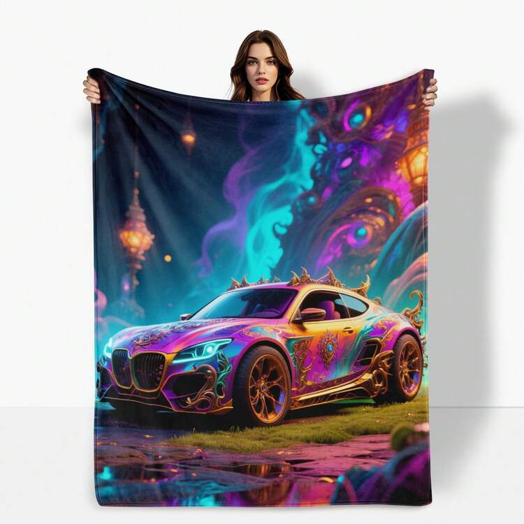 Striking Car Art With Ground Water Grass Gemstone And Lighthouse Elements Blanket,Digital Printing Throw Blanket For A Bold And Contemporary Home Dr Accent Inspired By Modern And Dynamic Themes - Multicolor - View 2