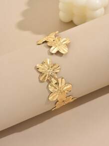 1pc Exaggerated Geometric Flower Opening Bangle Bracelet For Women
