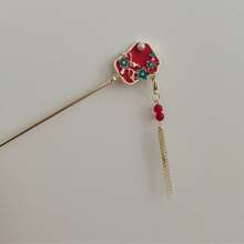 1pc Vintage Red Hanfu Hair Clip, Elegant Brides Hair Ornament Fan Shape Hair Stick For Traditional Chinese Dress Bun Extension Hair Bun Hair Pin Hair Bun Maker