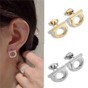 2 件时尚不锈钢字母“D”耳环，适合日常佩戴或节日礼物