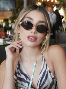 1 pieza Gafas de moda de metal de polígono retro para mujer para verano, playa, vacaciones, exteriores, viajes. de estilo vintage con montura geométrica para usar con atuendos para salir, regreso a la escuela
