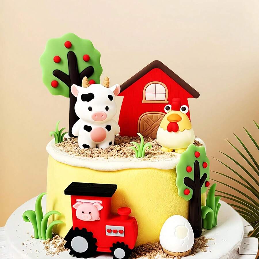 11 pièces Décorations de gâteau sur le thème des animaux de ferme pour une fête d'anniversaire, convenant à la décoration de fête sur le thème des animaux de ferme, décoration de gâteau sur le thème des animaux de ferme, mouton, vache, cochon. Comprend des décorations pour cupcakes, gâteaux, glaces, fruits, desserts, fromages et tout autre aliment que vous souhaitez décorer