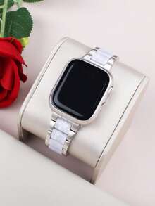 二合一兼容表带和表壳，时尚高端金属树脂表带搭配防震、防刮硬质PC和钢化玻璃一体式保护壳，兼容 40/41/42/44/45/46/49mm表带及Ultra/11/10/9/8/7/6/5/SE/4系列手表，包含表带调节工具，适合商务和休闲场合佩戴，男女通用 - 星光配閃閃白 - 查看 5