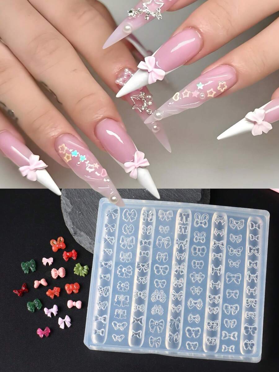 1 件迷你蝴蝶结指甲硅胶模具约 90 种精致 3D 蝴蝶结形指甲模具适用于 DIY 指甲装饰沙龙配件工具、女士和女孩美甲用品、美甲用品、美甲工具、美甲工具、返校、指甲、按压指甲的美甲工具