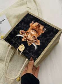 Bolsa tote estampada com tema de vaca das Terras Altas, leve uma bolsa de maquiagem com a mesma cor, portátil, reutilizável, leve, bolsa de mão, bolsa de ombro de linho, bolsa de armazenamento, porta-moedas, bolsa de mão, bolsa de viagem essencial, bolsa de grande capacidade, sacola de compras estampada, adequada para escola, universidade, trabalho, negócios, deslocamento diário, atividades ao ar livre, viagens, feriados, presentes para professores, família, amigos, presente de Dia das Mães, compra obrigatória em 6 de junho