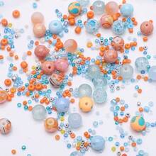 1 paquete de cuentas redondas de cristal de 0,8 cm, cuentas de arroz asimétricas pequeñas, cuentas con tema de peces y estrellas de mar en colores surtidos, aproximadamente 40 g/paquete, para la elaboración de joyas DIY como collares, pulseras y pendientes