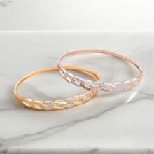 1 Luxurious Women's Copper Bracelets With Rose Design, Inlaid With Zirconia, Daily Fashionable Jewelry Accessory