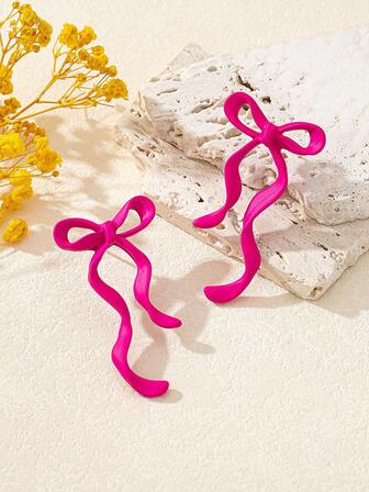 2 st örhängen med rosröda rosett och gyllene droppformade örhängen, lämpliga för dejter, alla hjärtans dag-presenter och vardagskläder för kvinnor