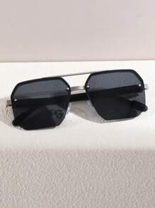 1 Pair Men's Metal Half-Frame Fashion Glasses, Dual-Beam Square Aviator Style For Summer Beach Vacation,Outdoor,Travel
