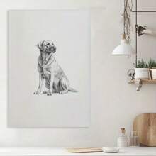 Pintura de lienzo con un retrato vintage enmarcado de un Labrador Retriever, decoración de pared con un dibujo animal para la sala de estar, el dormitorio, la cocina, la oficina o el baño - Enmarcado - Ver 5