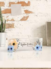 Custom Acrylic Desk Name Plaque - Perfect Employee Appreciation Gift For Boss, Colleague, Teacher Daily Office Essentials, Flower Design, Marble Design, Teacher's Day Gift, Floral