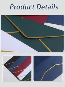 5pcs Colorful Envelopes With Golden Borders, V-Shaped Adhesive, Creative High-End European Business Envelopes, Thick Paper, Suitable For Holidays And Back To School, Gift Giving - Multicolor - View 3