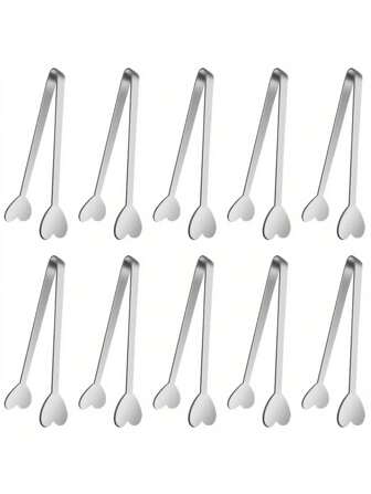 5 件不锈钢心形糖夹、厨房烹饪夹、糖果和甜点夹、派对和婚礼餐具