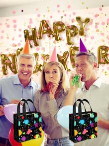 6pcs-Glow In The Dark Gift Bags, Non-Woven Fabric, Bright Neon Print, Reinforced Edges Gift Bags, Glow Party Gift Treat Bag With Handles, Non Woven Goodie Bags For Party, Theme Party Gift Bags With For Birth Party, Mother's Day Graduation Party