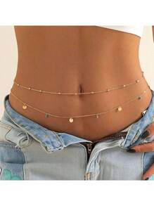 2pcs Multi-Layer European & American Jewelry, Simple Sexy Transparent Crystal Waist Chain, Cute Bikini Body Chain With Sparkling Rhinestones (Handmade Chain Length Customized, Bead Count Not Fixed) Summer, School Fall, Autumn, Halloween