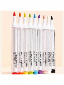 Languo 9 Color Acrylic Paint Marker,Flexible Head,Brightly Colored For Stackable Colors,Doodle Drawing,Handwriting,Learning Markers Art Supplies Stationery Back To School