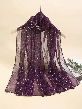 1件女士轻薄单色亮片头巾，中东风格颈巾，适合日常佩戴，也适合防晒搭配连衣裙