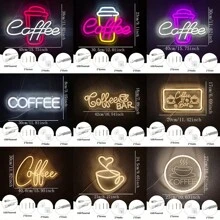Enseigne au néon café, enseigne murale décorative commerciale de bar à café, lumières au néon, enseigne lumineuse à LED de magasin de café, décoration de pièce esthétique, convient pour les cafés, restaurants, magasins commerciaux, coins café, bars, salles d'homme, fêtes, cadeaux d'anniversaire, éclairage néon café, alimenté par USB 5V, interrupteur de contrôle, facile à installer.