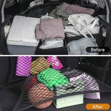 Universal Cargo Storage Net With Elastic Net And ABS Hooks, 27.5x27.5 To 41.3x41.3 Inches, Black Durable Polyester Storage Solution, Camper To Prevent Items From Falling, Flexible And Easy To Install, Universal Car Models, Trunk Accessories