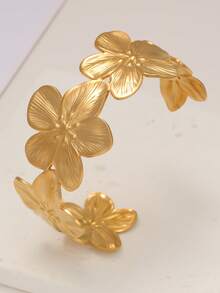 时尚简约几何花卉手镯，适合女性日常佩戴和特殊场合的礼物 - 金色 - 查看 3