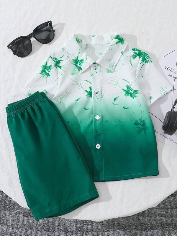 Boys Ombre Print Shirt & Matching Shorts Set, Patterned, Vacation, Colorful, Bohemian Style, Summer