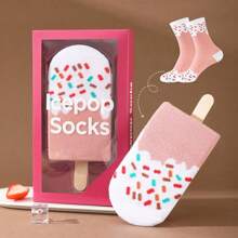 1 par de calcetines de helado de alta calidad para hombres, cómodos y lindos calcetines adecuados para el verano, todas las temporadas, Día de la Madre, Día del Padre, Pascua, regalos de regreso a la escuela, mejoran el ambiente de reunión familiar, calcetines de moda, calcetines coloridos y creativos adecuados como regalos festivos, casual, escuela, negocios, estilo callejero retro, vacaciones, gimnasio, reunión familiar, viaje, vacaciones al aire libre, oficina de fin de semana, calcetines cómodos y suaves