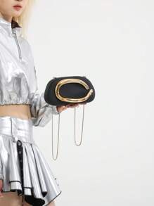 Sac embrayage décoré d'une boucle métallique élégante et simple, sac de soirée vintage avec chaîne métallique, idéal pour un cadeau de soirée de rendez-vous