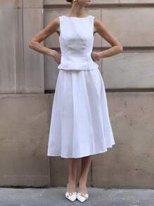 Elegant Linen Like Vintage Coin Long Midi Dress With Inset Waist, Relaxed Collar, Everyday Office Casual