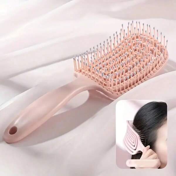 1 pieza Nuevo cepillo de pelo grande y curvado desmontable, el estiloso peine es adecuado tanto para el cabello húmedo como para el seco. Es un cepillo de plástico blando con mango de ABS, apto para todo tipo de cabello. Accesorios de belleza diarios | Cepillo de pelo ergonómico | Cepillo de pelo de plástico para masaje, cuidado del cabello, cabello rizado y peine de viaje