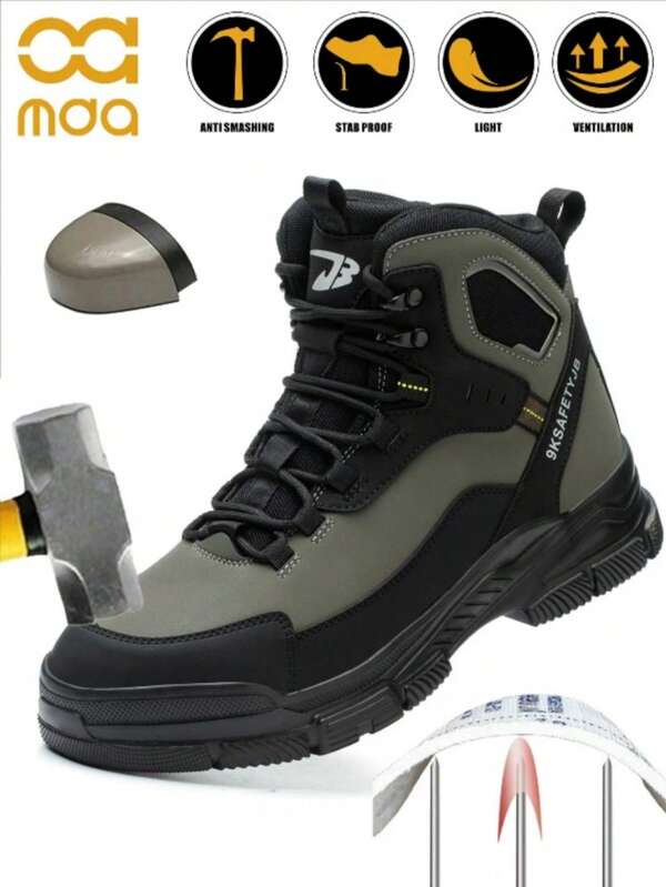 Zapatos de seguridad con puntera de acero para hombres, antideslizantes, resistentes a la perforación, anti-choque, ligeros, zapatos de trabajo de seguridad para construcción, almacén, reparaciones diarias, jardinería