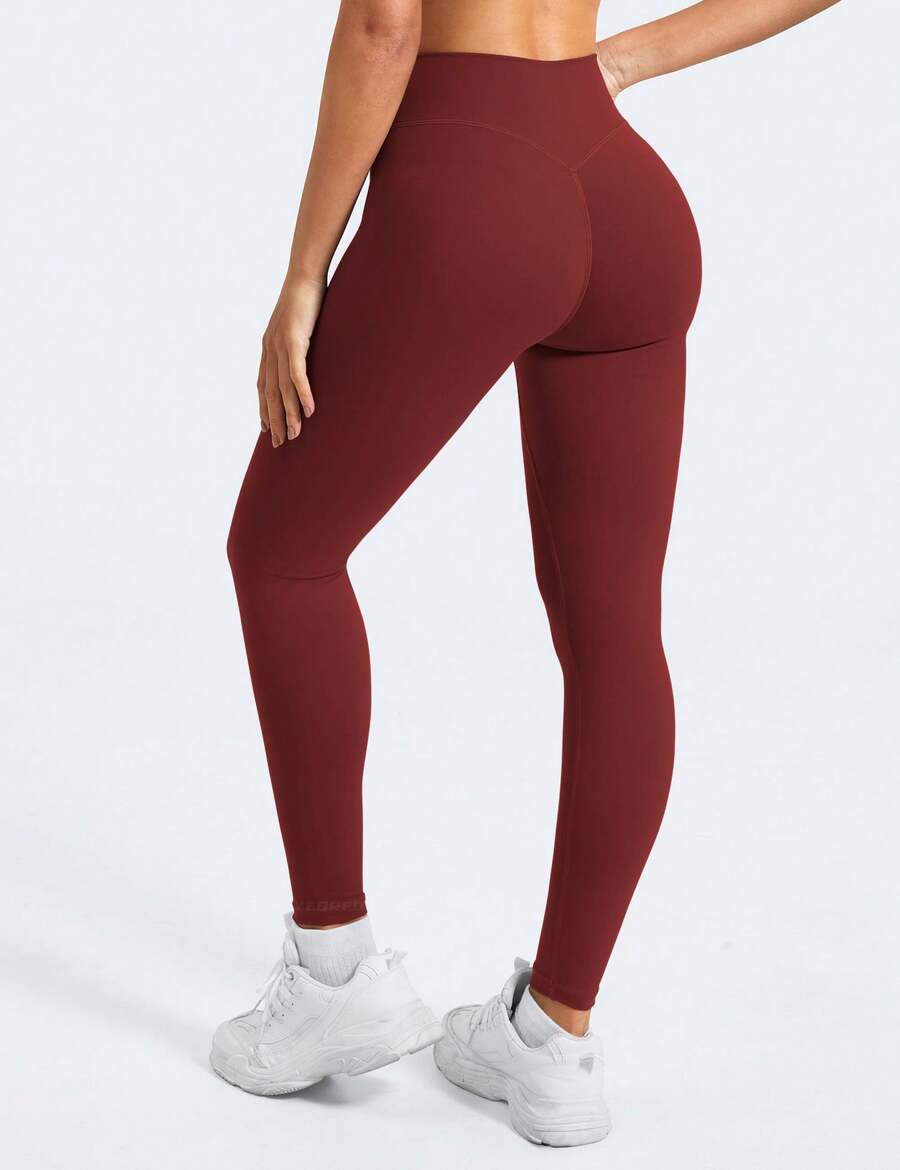 YEOREO Leggings For Women Hidden Scrunch High Waisted Yoga Pants V Cross Tummy Control Craze Compression Workout - 葡萄酒紅 - 查看 1