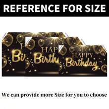 1pc Black Gold Happy Birthday Party Decorations Backdrop, Golden Balloons Glitter Star Birthday Party Photo Background Banner Extra Large Wall Decor Props Party Supplies