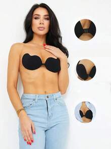 1pair Strapless Bra For Women Sticky Invisible Push Up Silicone Bra For Dress,Party - Black - View 2