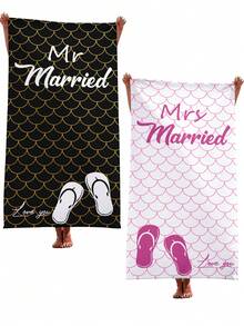 2/1pc Couple Series Super Soft And Comfortable Light Printing 75X150cm Large Bath Towel Quick-Drying Water-Absorbent Soft And Comfortable Microfiber Beach Towel Summer Travel Vacation - Multicolor - View 12