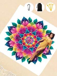 1 件曼陀罗花防水防沙沙滩毯，轻便耐用，适合海滩、度假、户外露营和野餐 - 彩色 - 查看 9