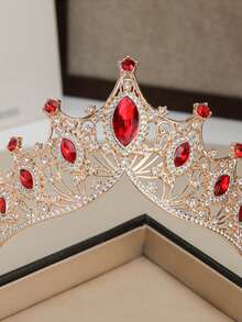 1pc Princess Party Rhinestone Crown Headpiece, Luxury Alloy Tiara For Festival - Red - View 3